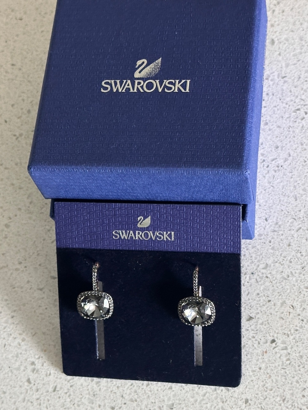 Swarovski Dark Crystal Lattitude Drop Earrings in Rose Gold Tone